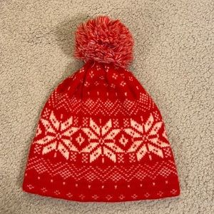 Vintage kid’s red and white woolen beanie or ski hat